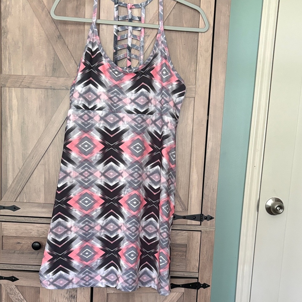 Patagonia Pink Black Gray Geometric Strappy Tank Dress